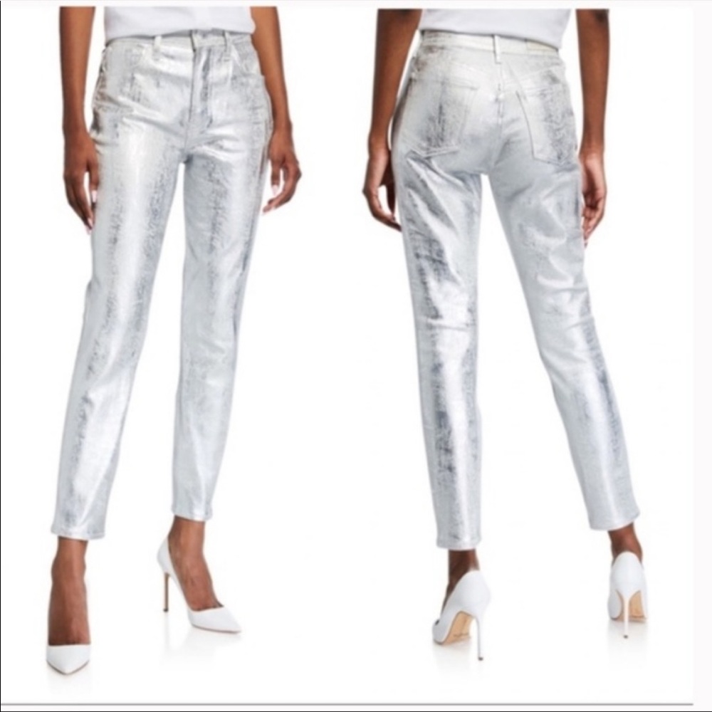 GRLFRND Silver Metallic Karolina High Waisted Skinny Jeans